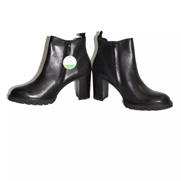 NWT $530 Paul Green Sahara Block Heel Chelsea Boot LEATHER BLACK8 US (TD14)
